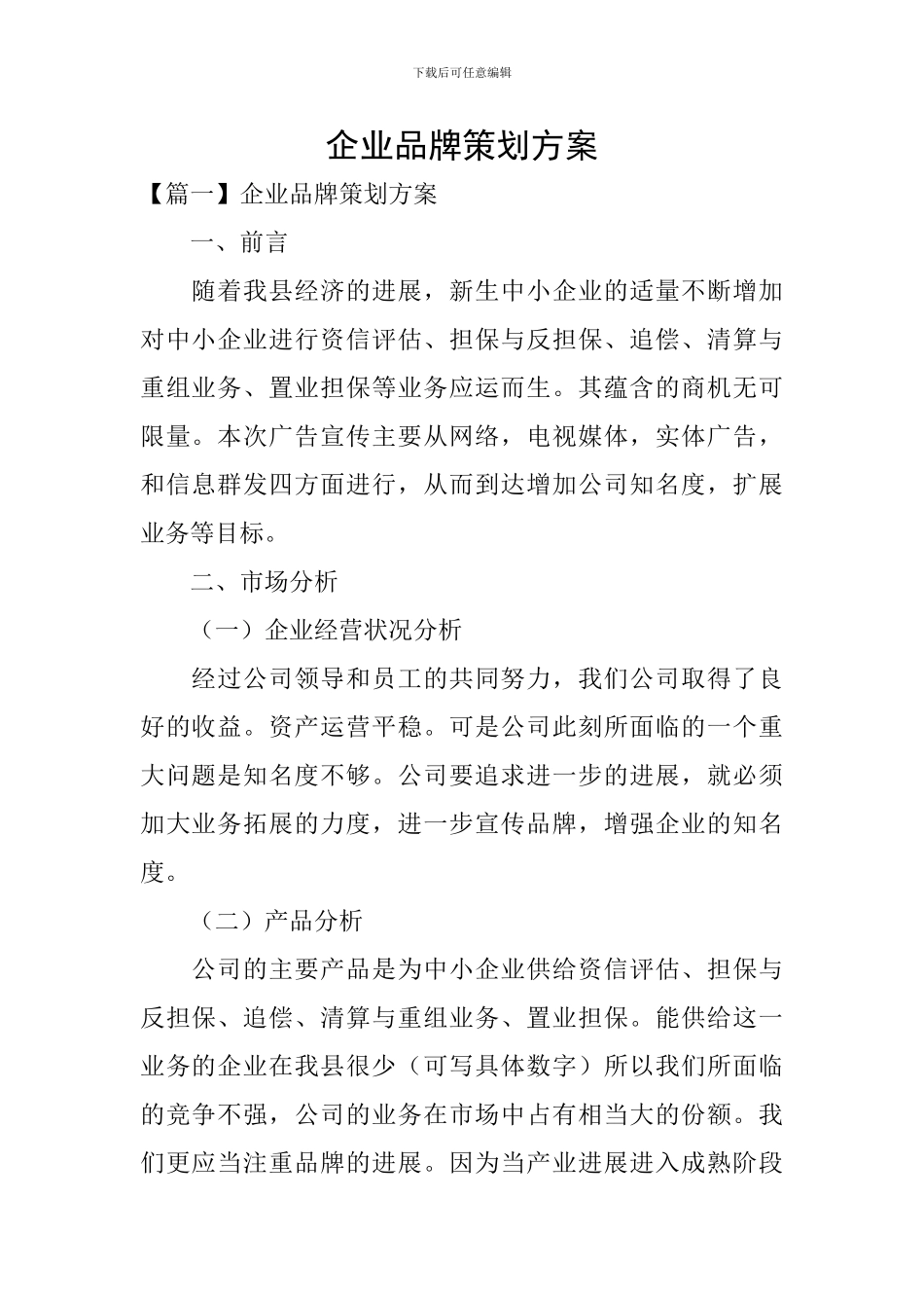 企业品牌策划方案_第1页