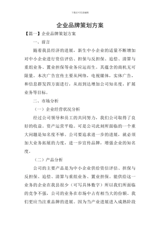 企业品牌策划方案