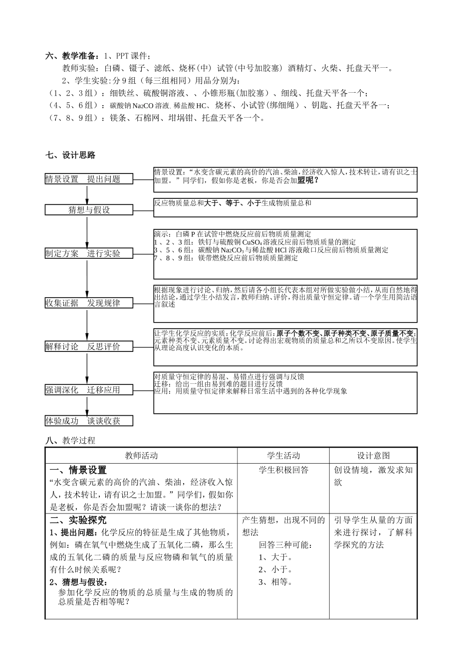 《质量守恒定律》第一课时教学设计_第2页