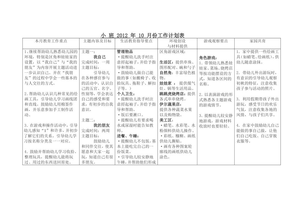 幼儿园月份工作计划表_第1页