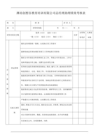 总经理助理绩效考核表