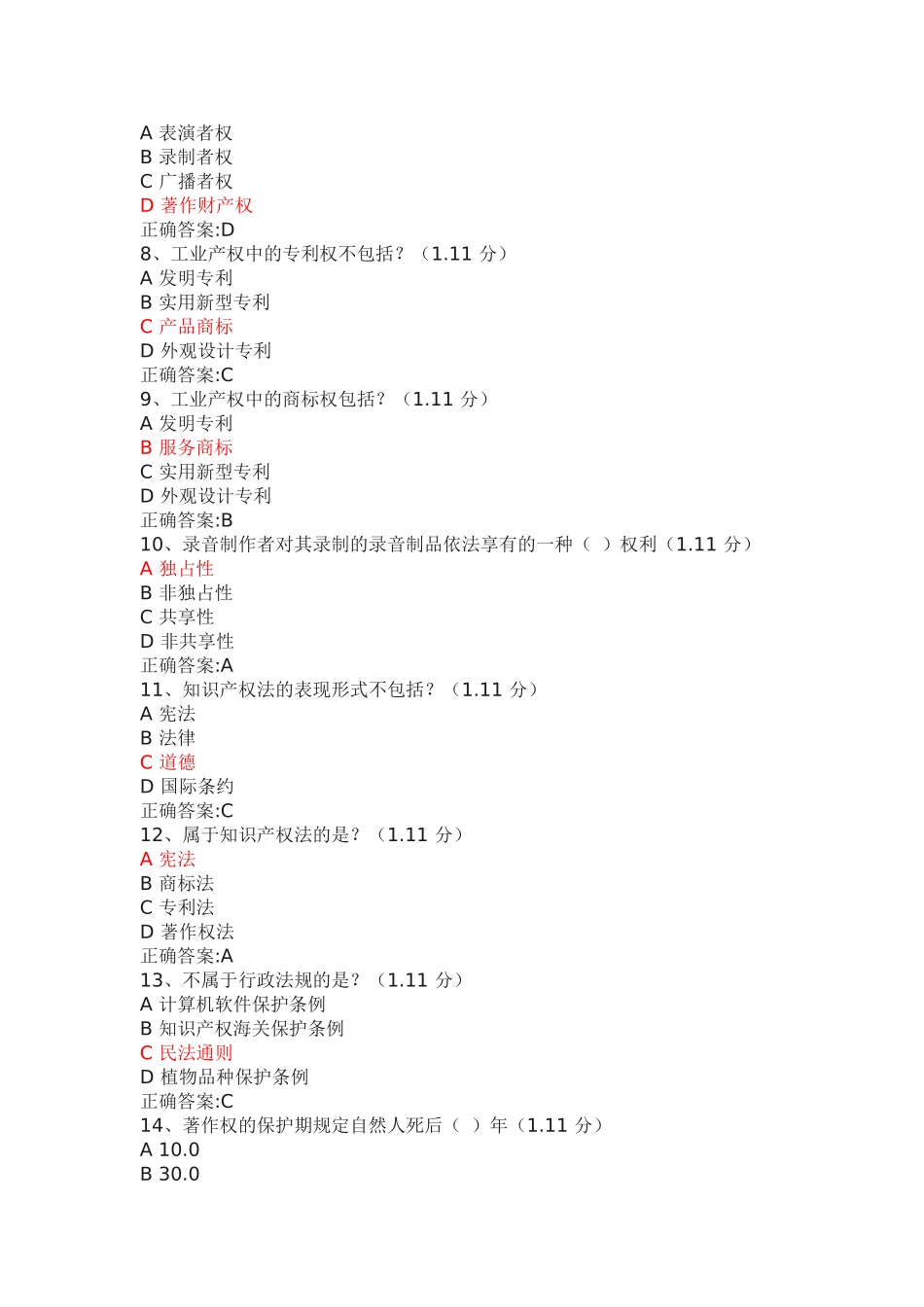 2018-年重庆专业技术人员继续教育公需科目在线学习必修课知识产权保护考试答案_第2页