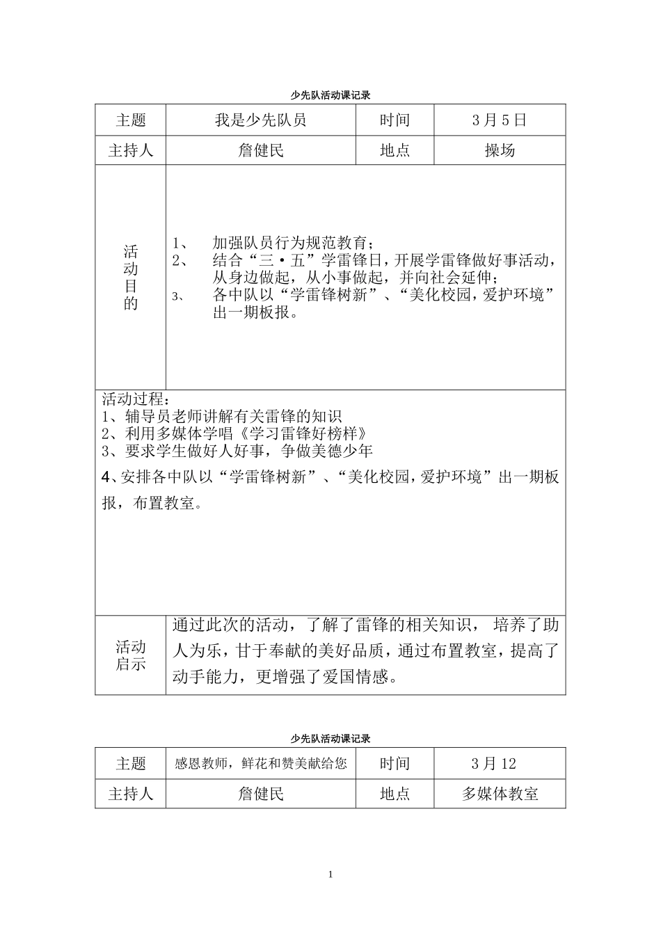 2018下学期少先队活动记录表_第1页