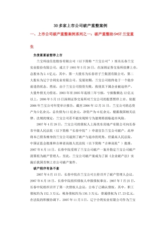 30多家上市公司破产重整案例(整理稿)