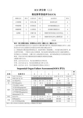 SOFA评分表