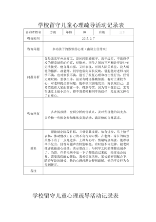 学校留守儿童心理疏导活动记录表