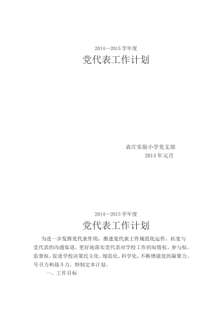 学校党代表工作计划