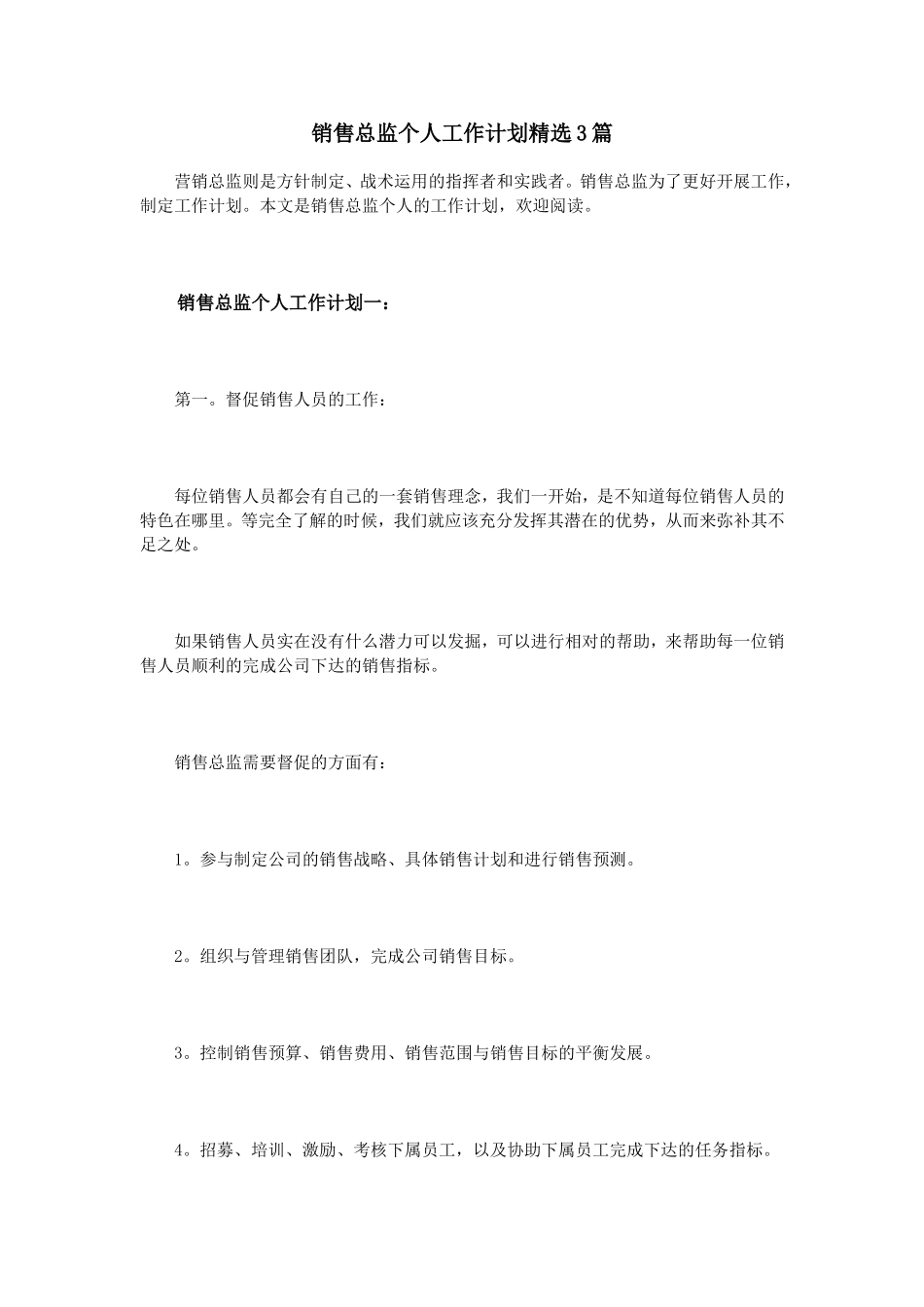 销售总监个人工作计划精选3篇_第1页
