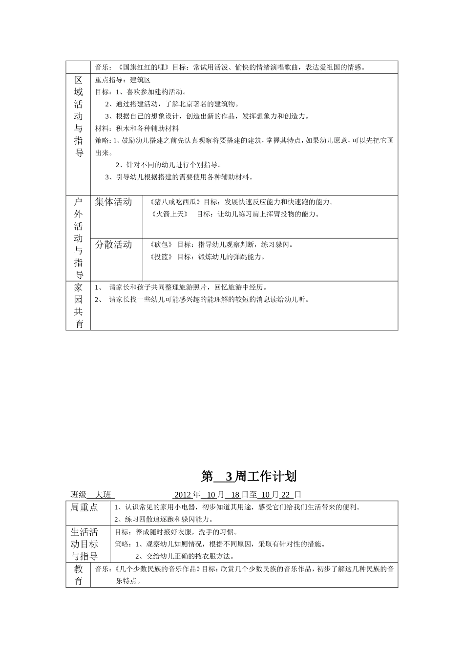 幼儿园大班10月周计划_第3页