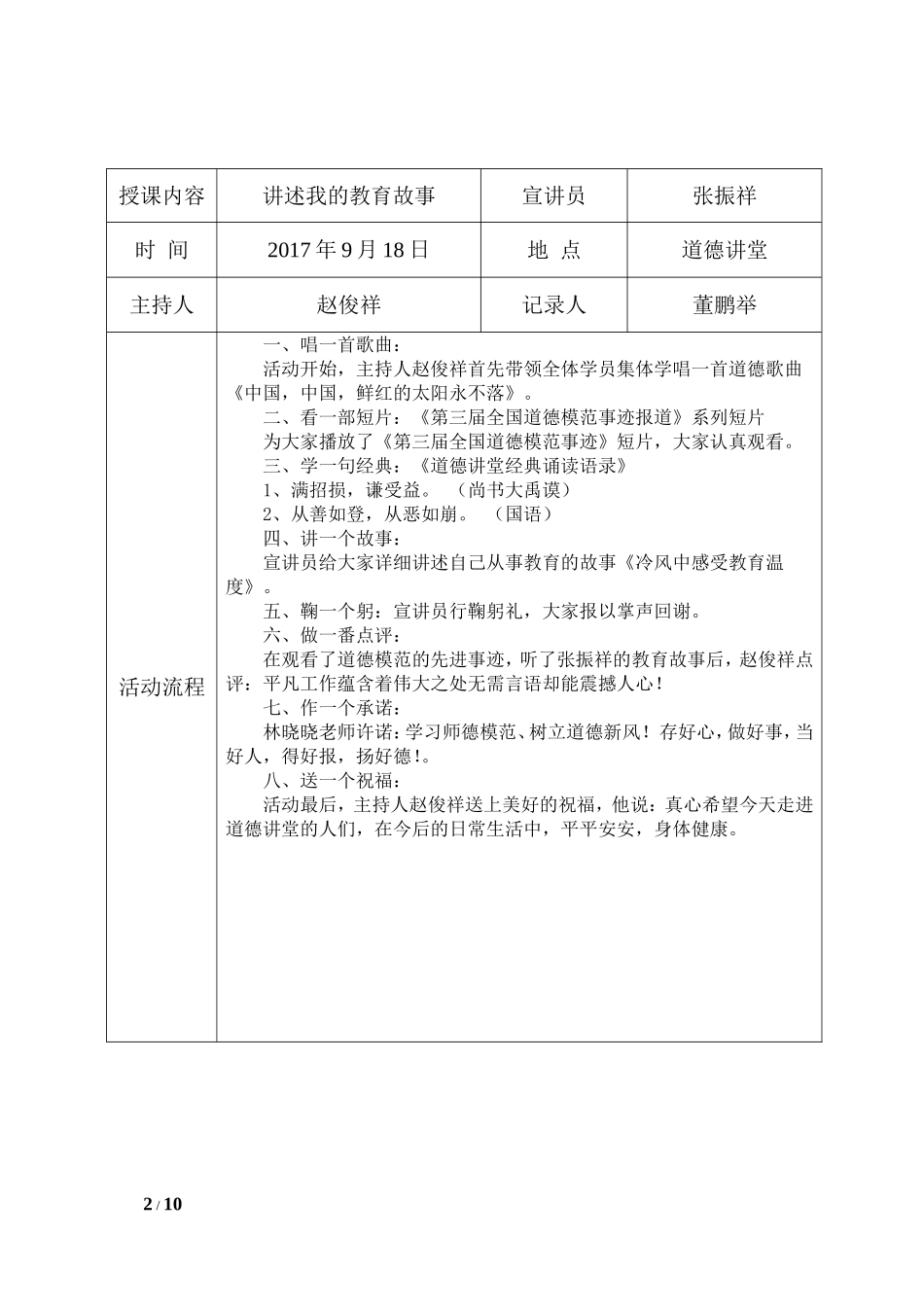 2017年度道德讲堂活动记录表_第2页