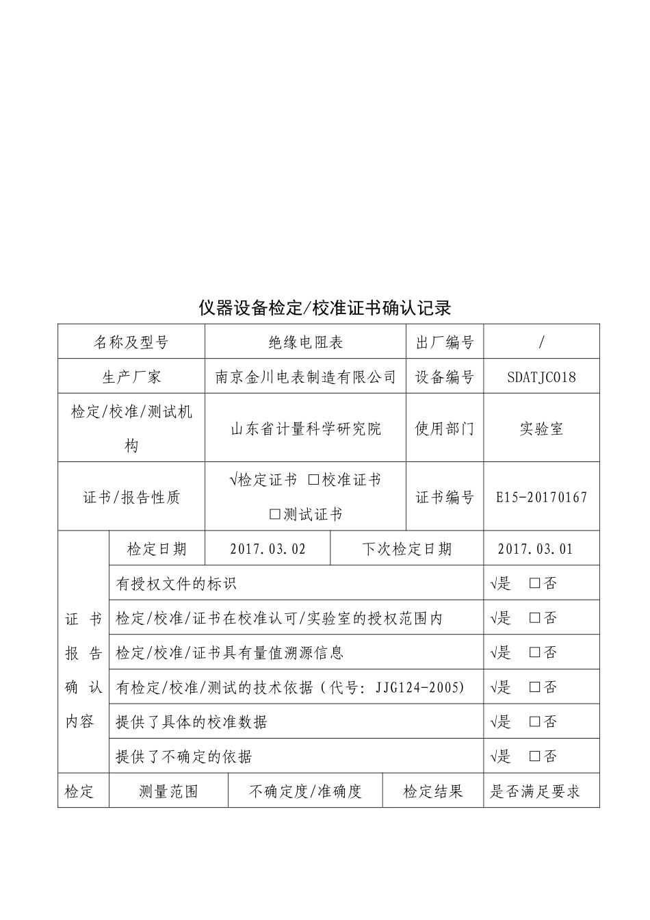 仪器设备校准证书确认记录表_第3页