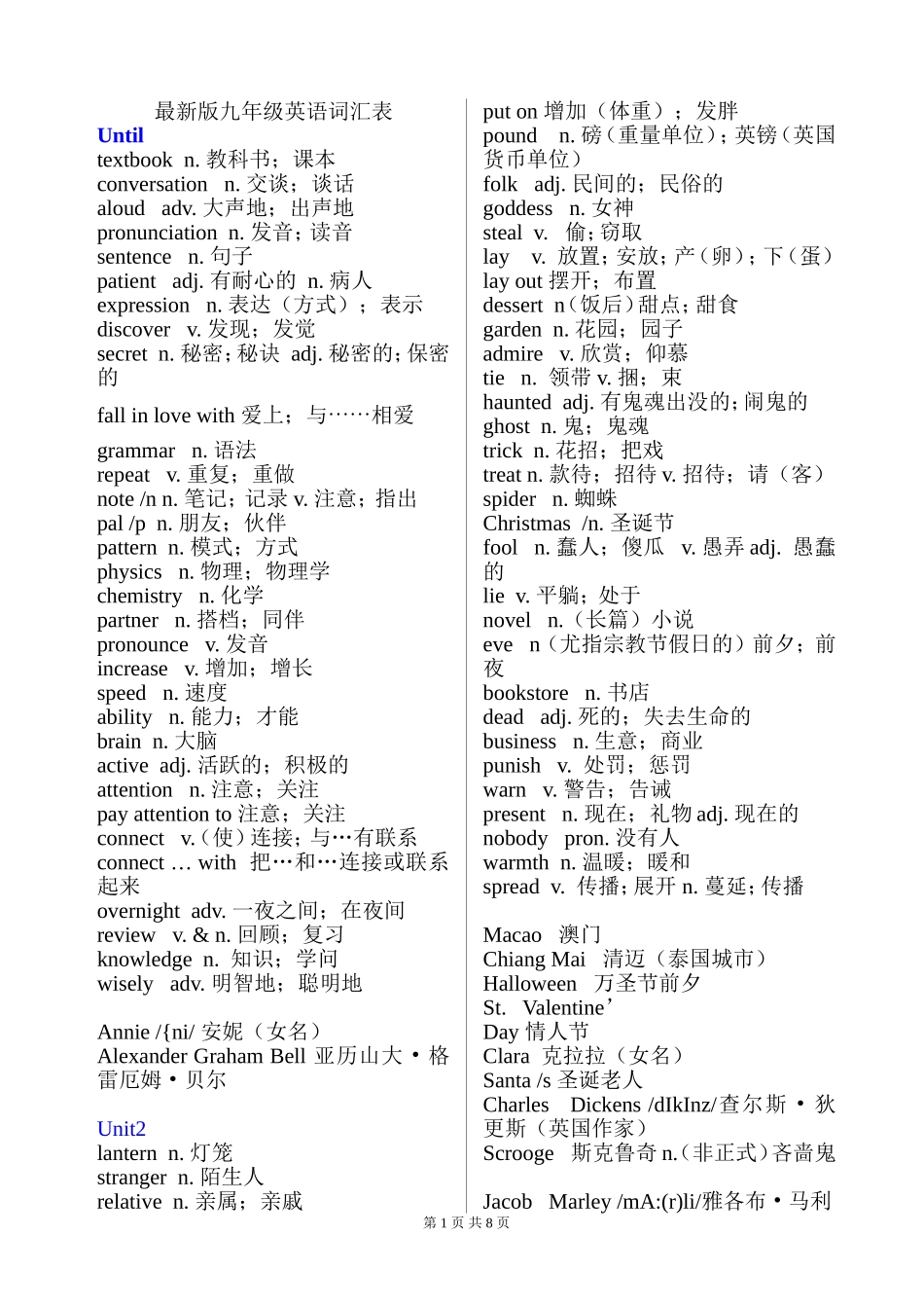 最新人教版九年级英语单词表_第1页