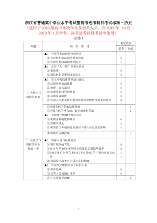浙江省普通高中学业水平考试暨高考选考科目考试标准·历史(2018年10月、2019年4月学考、高考选考科目考试)