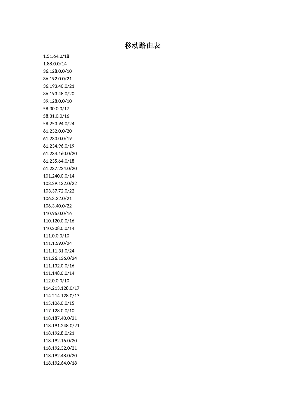 中国移动路由表_第1页