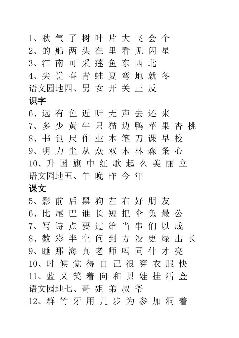 2017新版人教版语文一年级上册识字表写字表_第2页