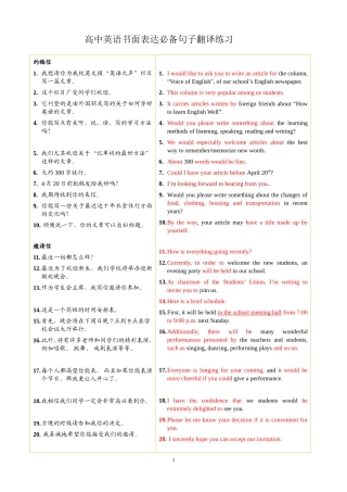 1--4页-高中英语书面表达必备句子翻译练习