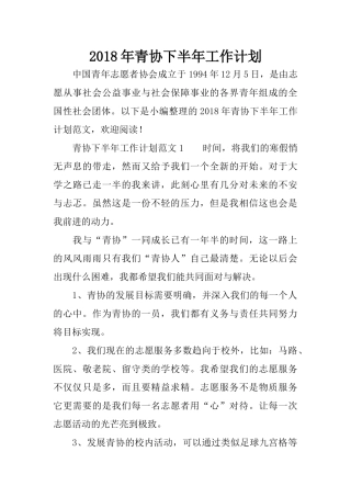 2018年青协下半年工作计划