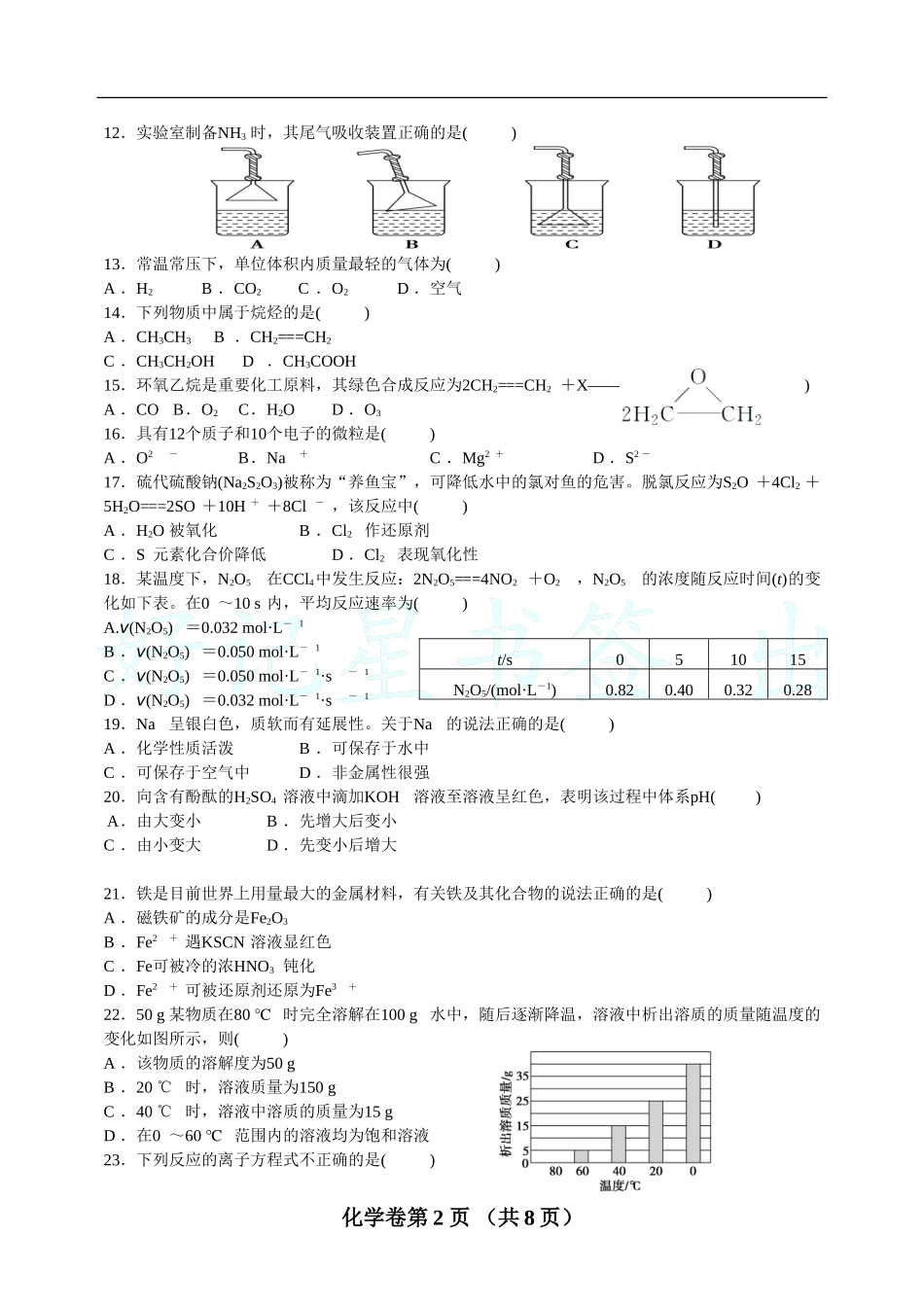 2017年6月广东省普通高中学业水平考试化学真题卷_第2页