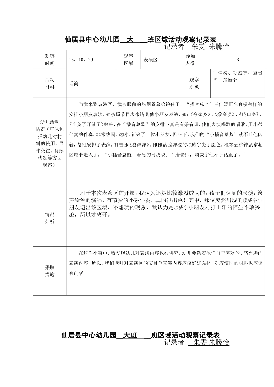 中幼大班区域记录表_第1页