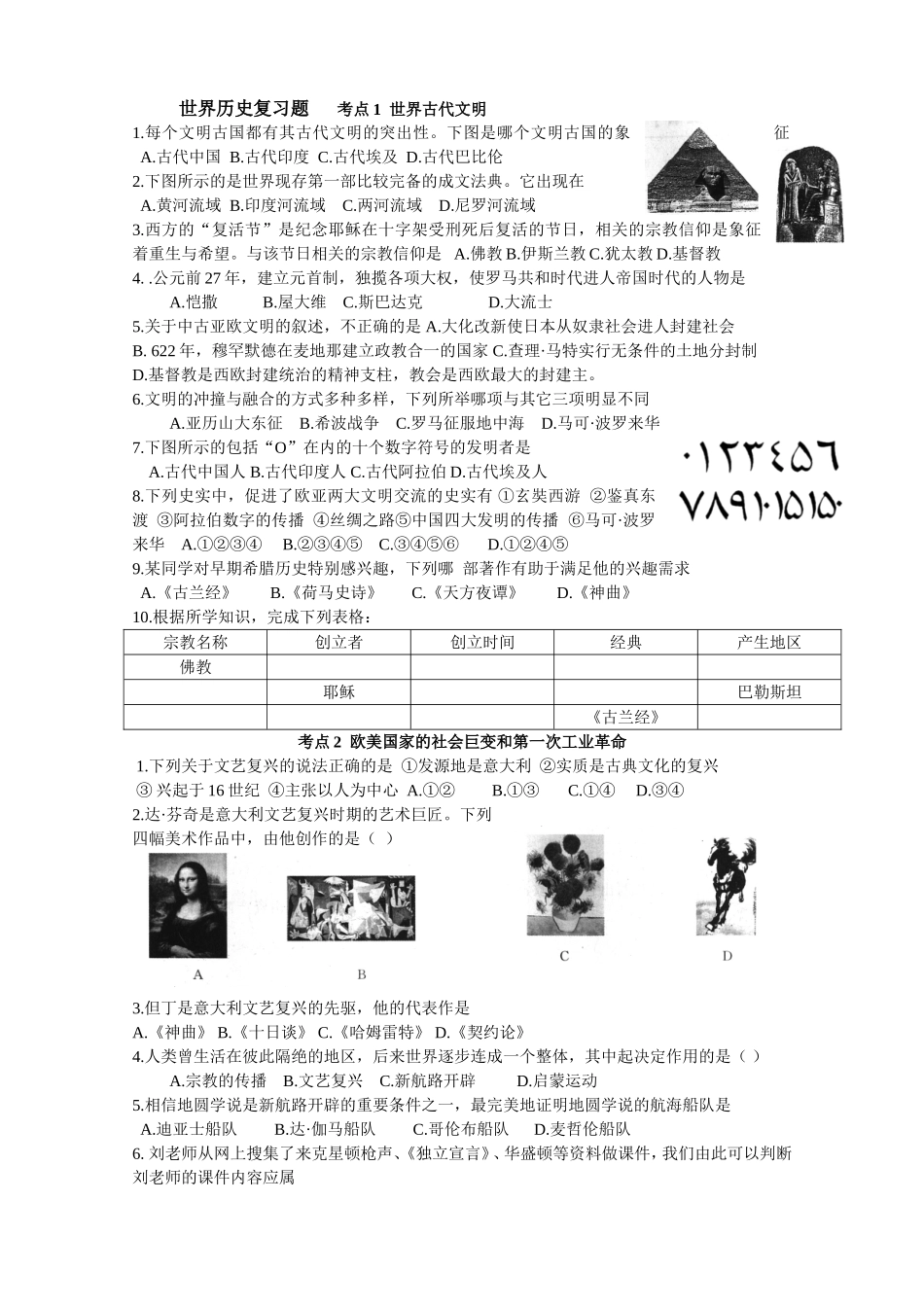 世界历史（九上）复习题_第1页