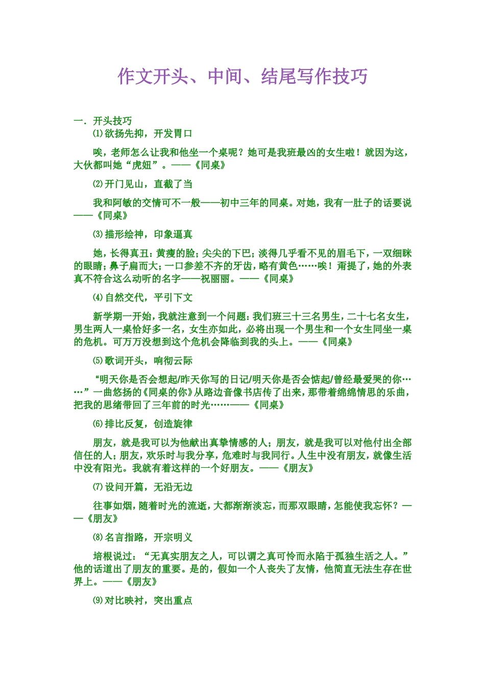 作文开头、中间、结尾写作技巧_第1页