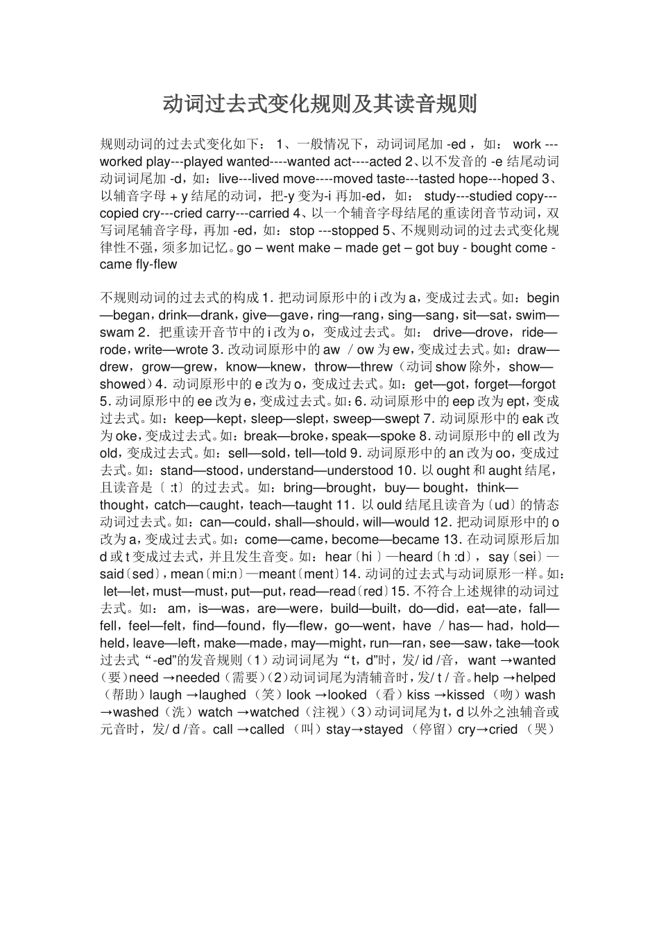 动词过去式变化规则及其读音规则_第1页