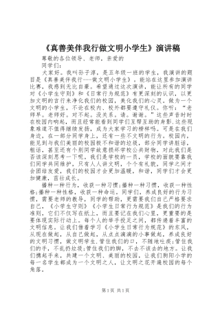 《真善美伴我行做文明小学生》演讲稿范文