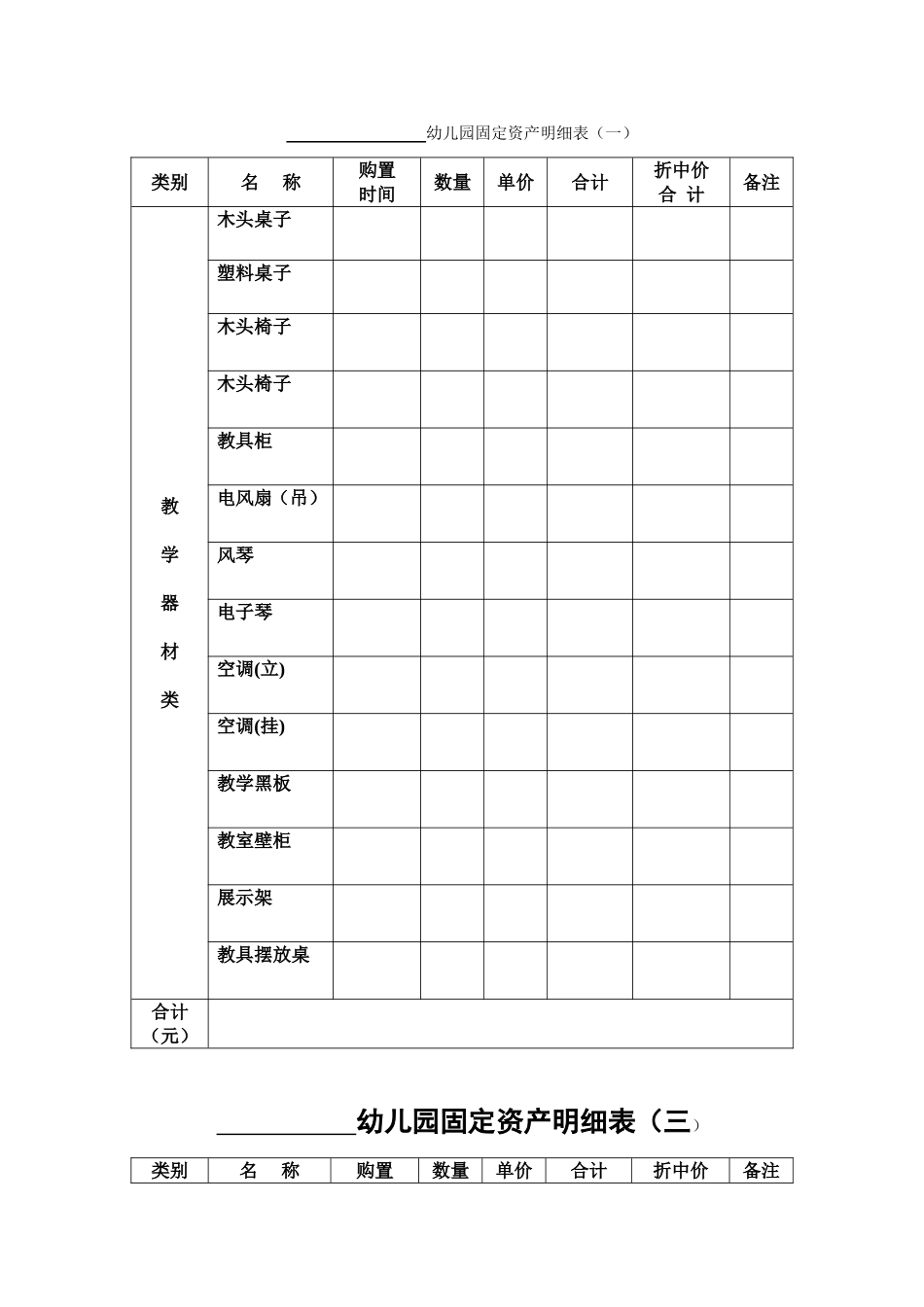 幼儿园固定资产明细表_第1页