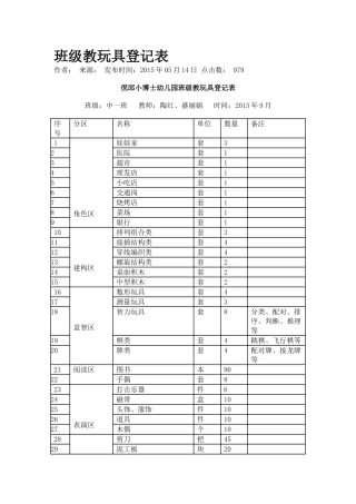 班级教玩具登记表