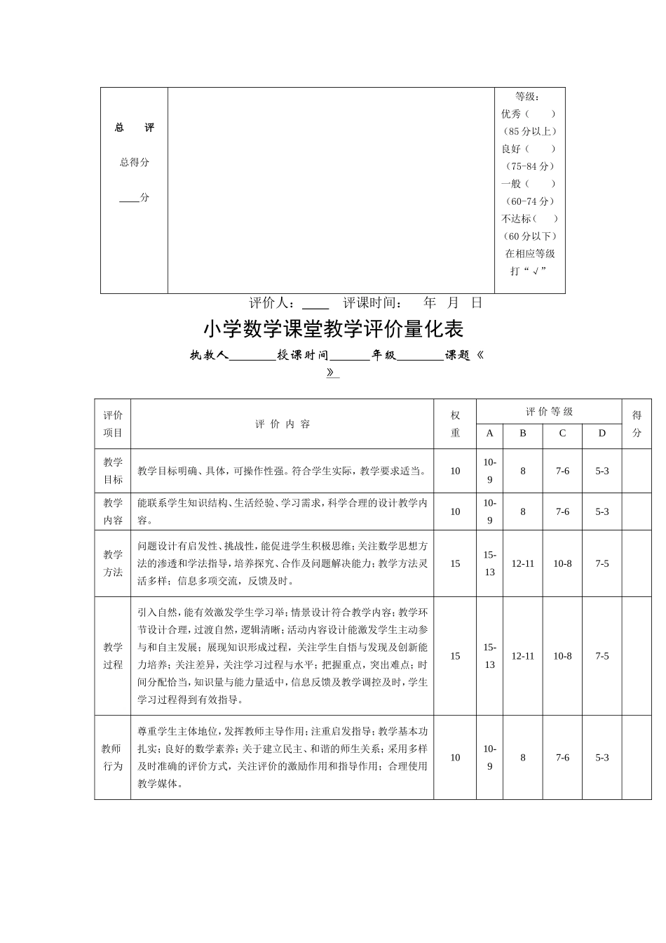 小学语文课堂教学评价表_第2页