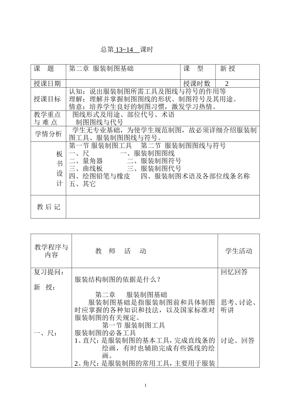 总第13~14课时服装制图基础工具,图线与符号_第1页