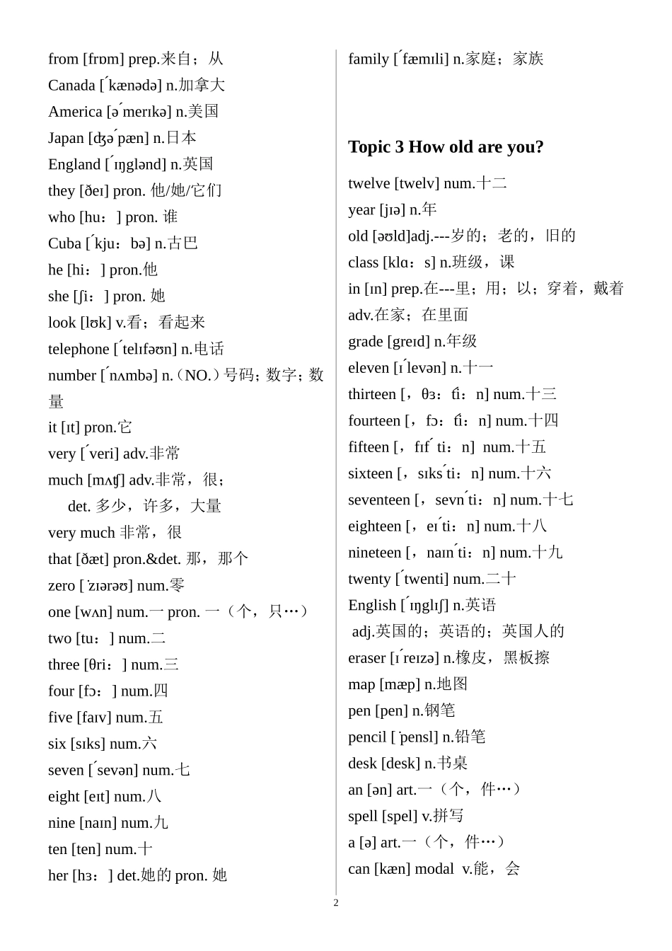 新版仁爱英语七年级上册单词表带音标_第2页