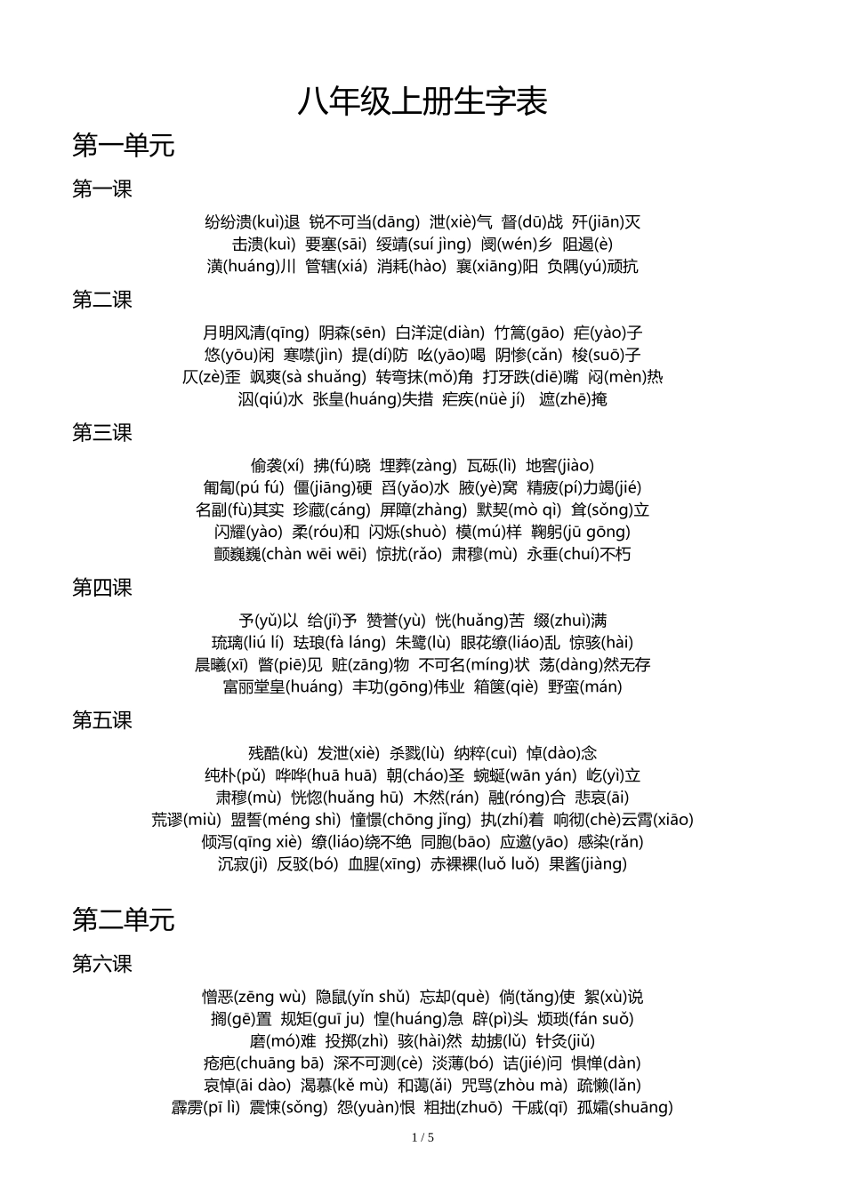 八年级上册语文生字拼音表_第1页