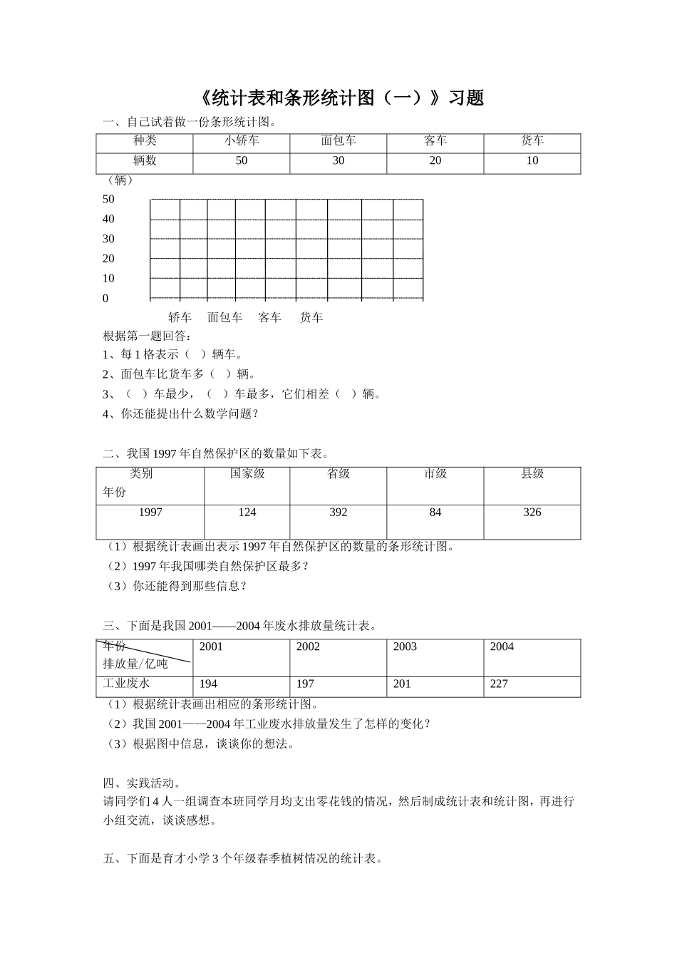 《统计表和条形统计图(一)》习题1_第1页