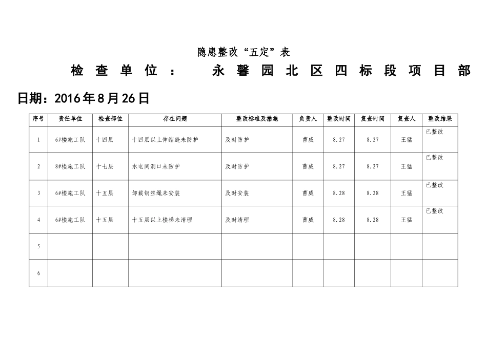 隐患整改五定表_第1页