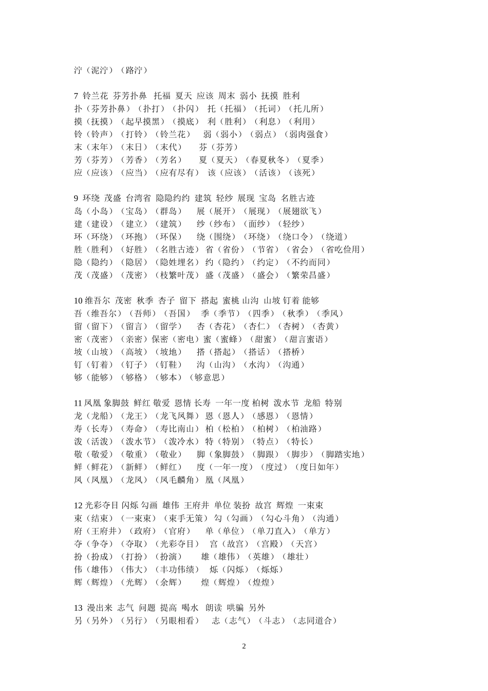 人教版小学语文二年级下册词语表_第2页