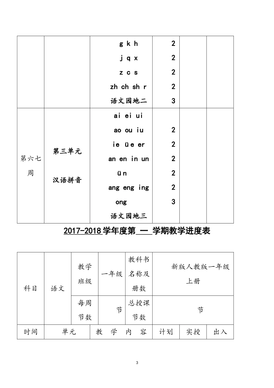 2017部编版一年级上册语文语文全册教案教学设计(2017最新审定)_第3页