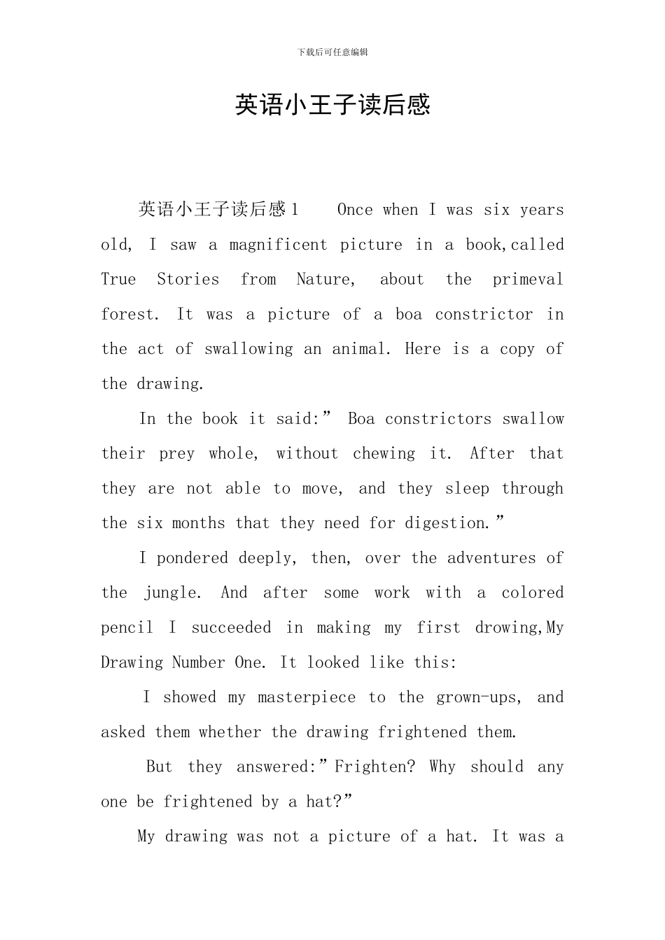 英语小王子读后感_第1页