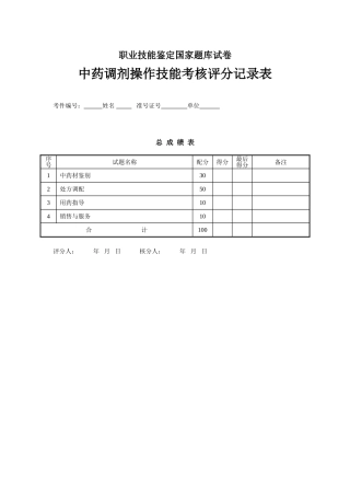 中药调剂员操作考核评分表