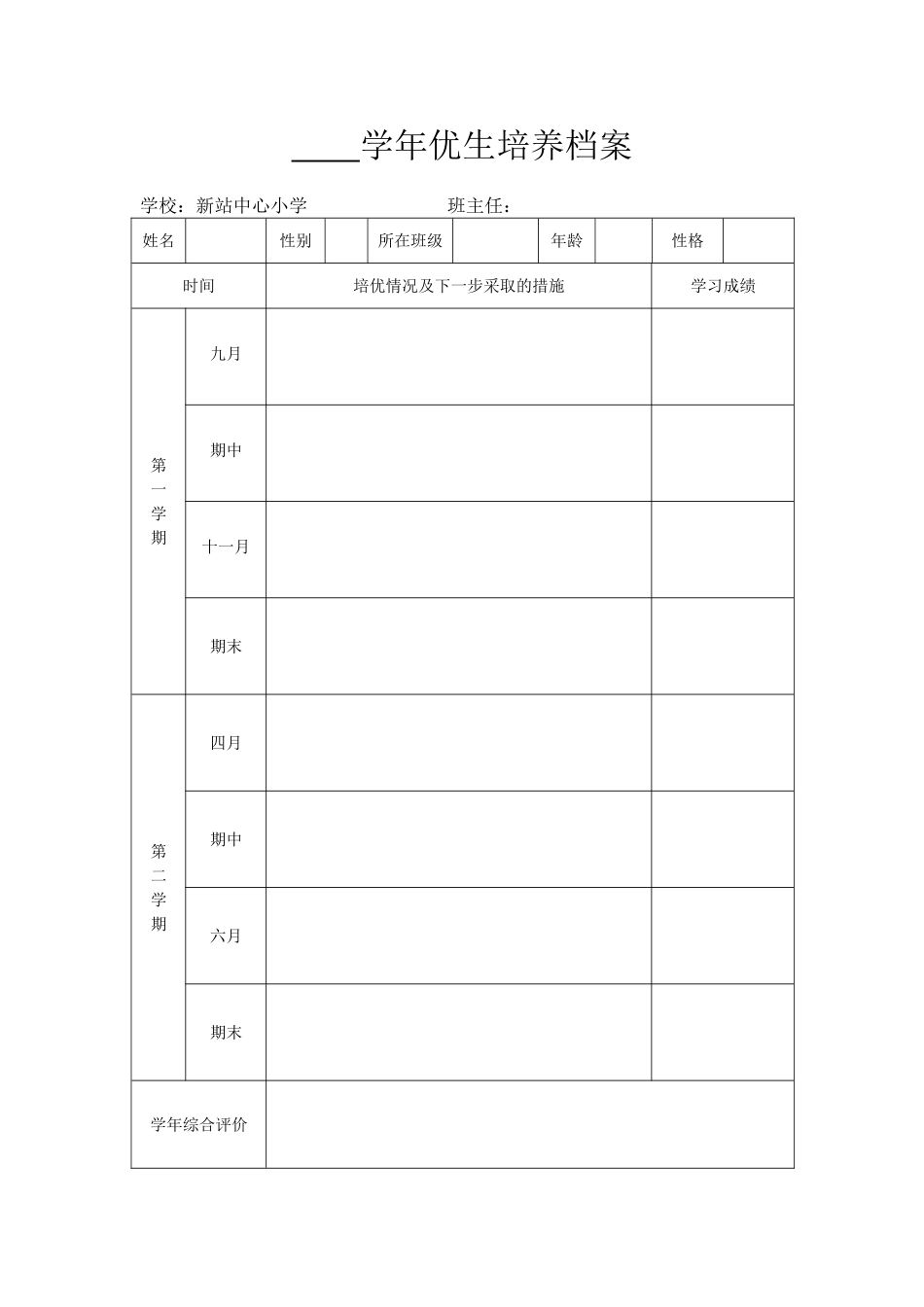 学年培优转化档案表_第1页