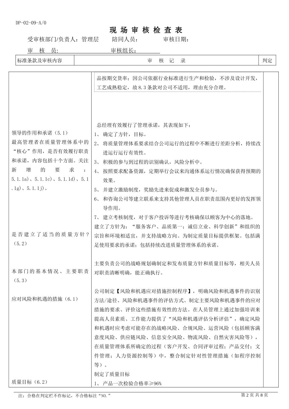 2015版质量管理体系管理层检查表_第2页