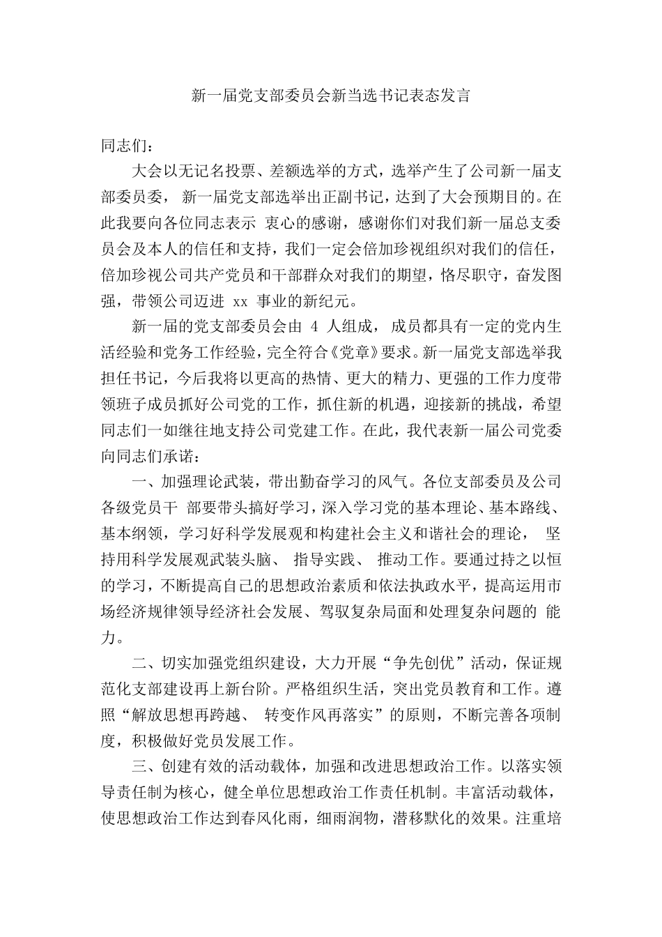 新一届党支部表态发言模板_第1页