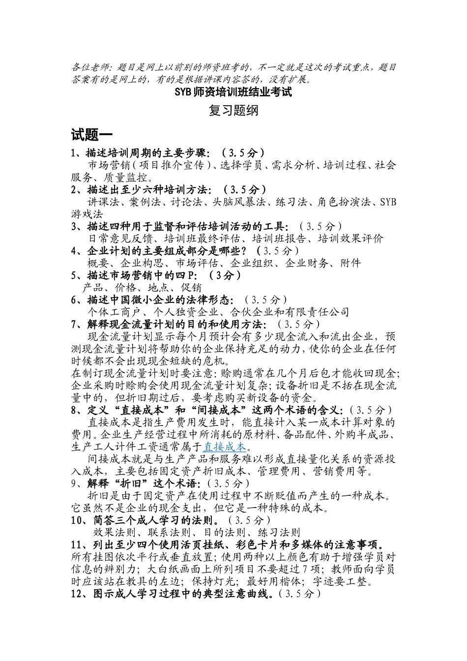 SYB创业培训讲师考试_第1页