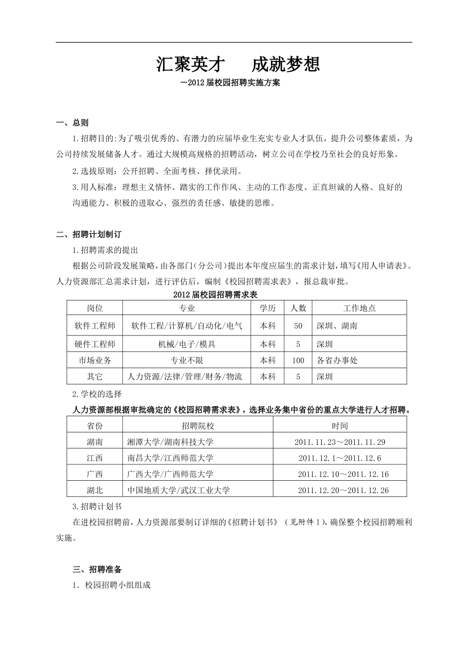 校园招聘实施方案(经典)_第1页