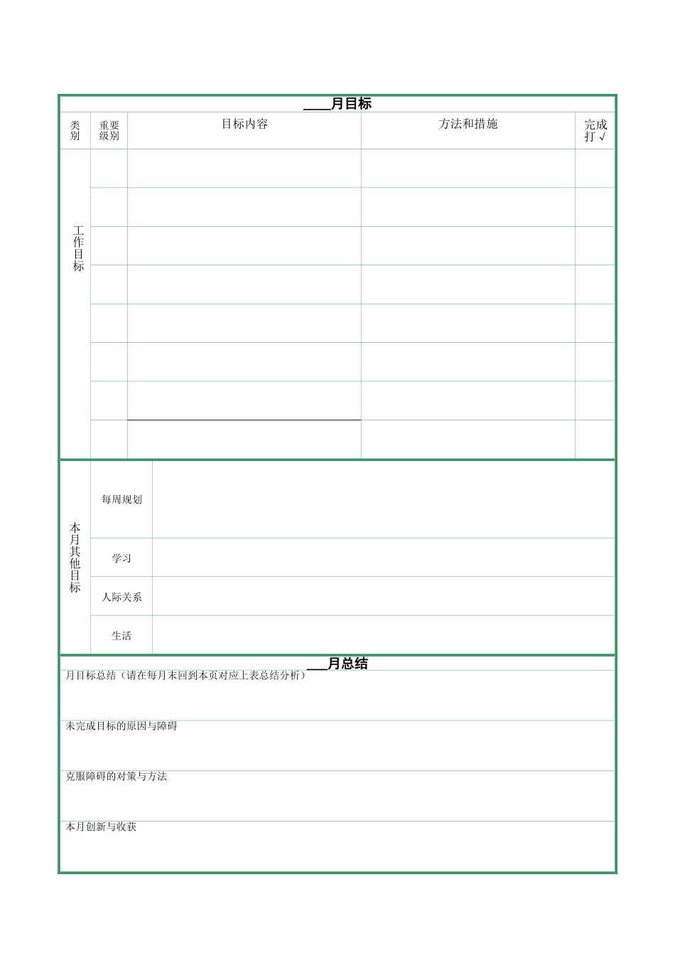 月计划与周计划表格_第2页