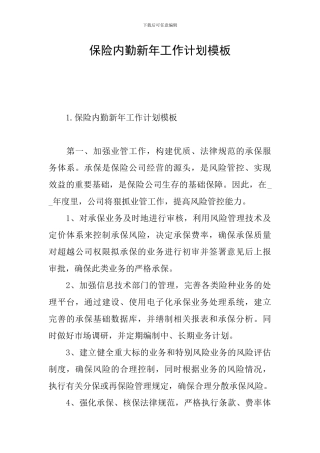 保险内勤新年工作计划模板