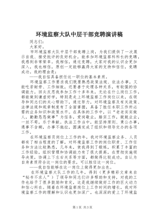 环境监察大队中层干部竞聘演讲范文