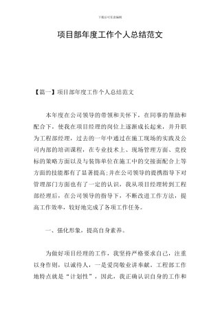 项目部年度工作个人总结范文