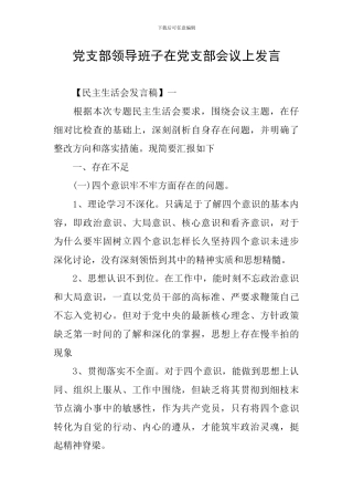 党支部领导班子在党支部会议上发言