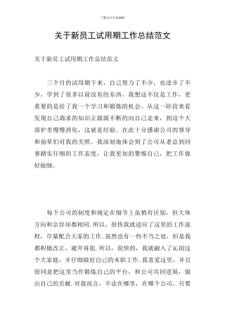 关于新员工试用期工作总结范文